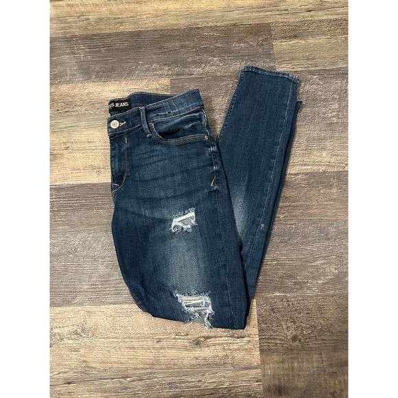 Express Jeans Denim - Express Jeans Women's Blue Solid Leggings Mid Rise Stretch Skinny Jeans Size 12R